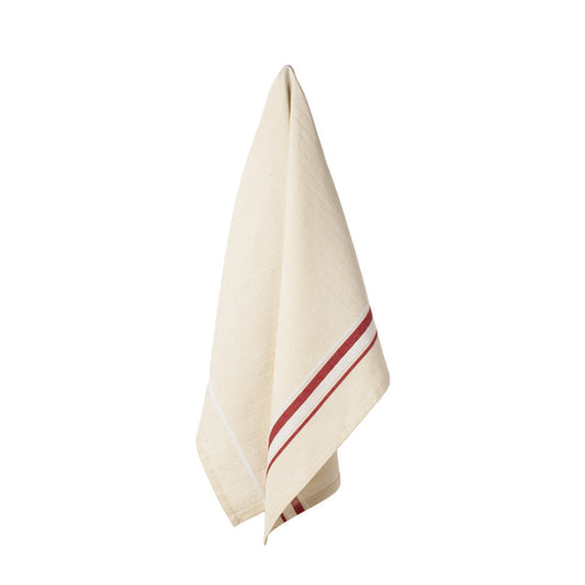Set 2 Kitchen Towels 100% Cotton French Stripes, Classic red
