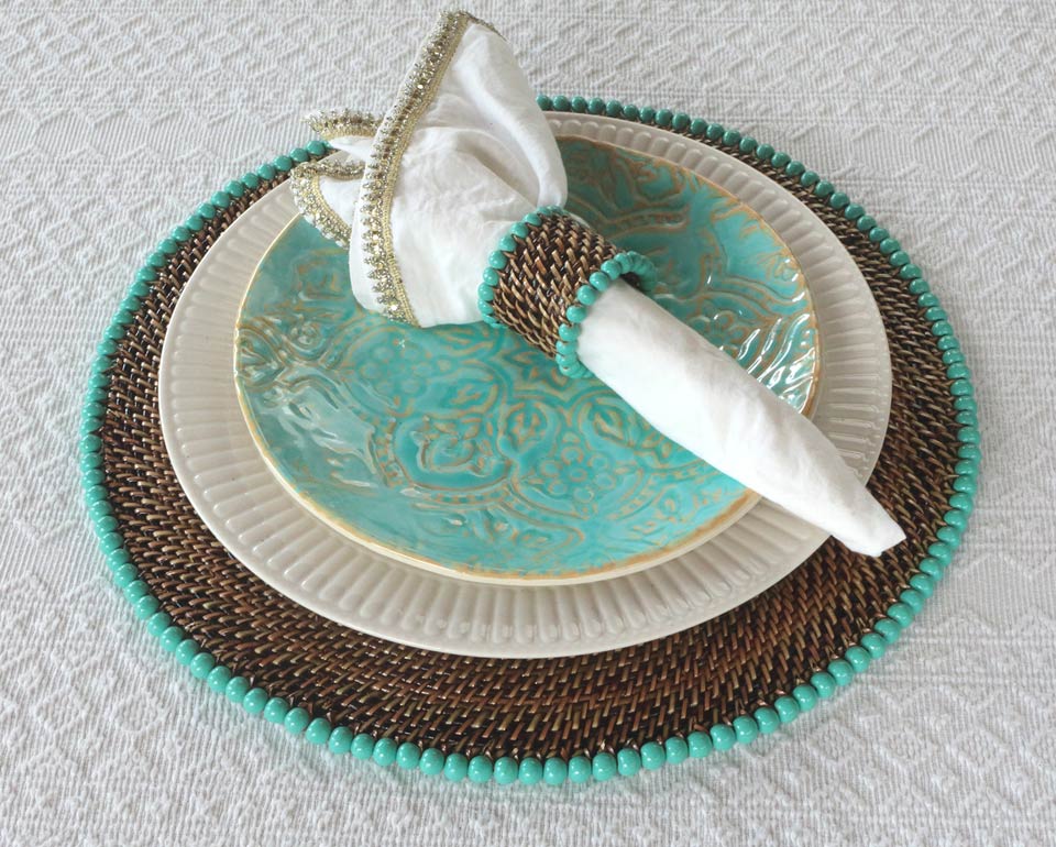 Beaded Napkin Ring Aqua Set of 4 pcs