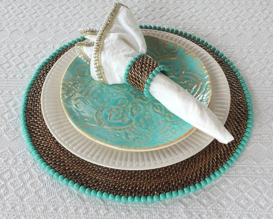 Beaded Napkin Ring Aqua Set of 4 pcs