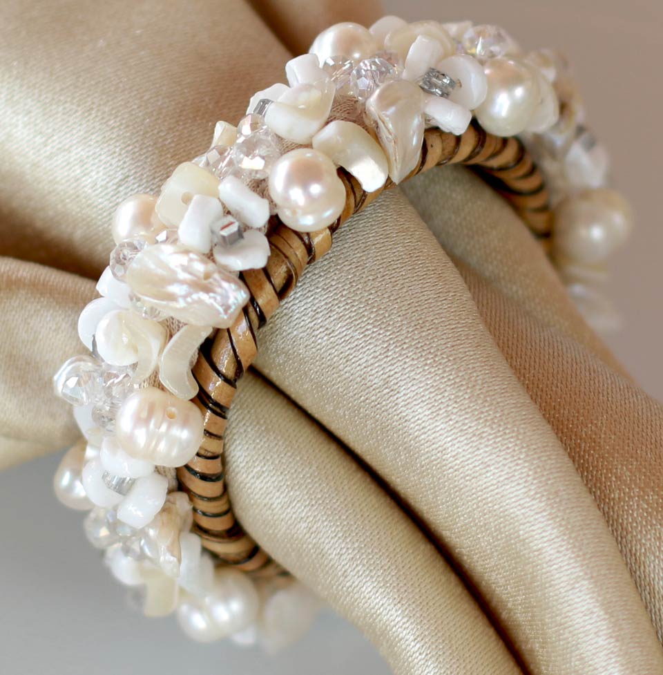 Jewelled Napkin Ring White Set of 4 pcs