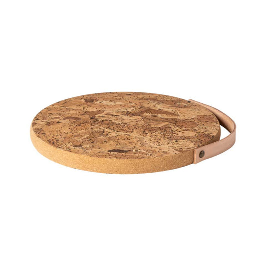 Cork Trivet with Leather Handle, Natural