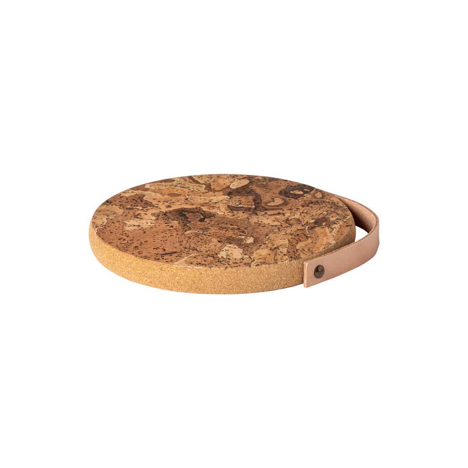 Cork Trivet with Leather Handle, Natural