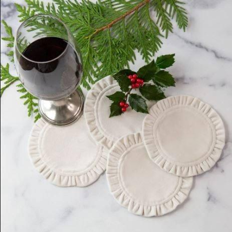 Round Ruffle Velvet Cocktail Napkin set Cream
