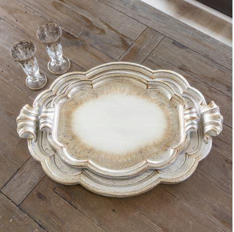 Florentino Wooden Tray, Antique Silver, Large