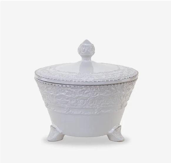 White Footed Bowl w/lid