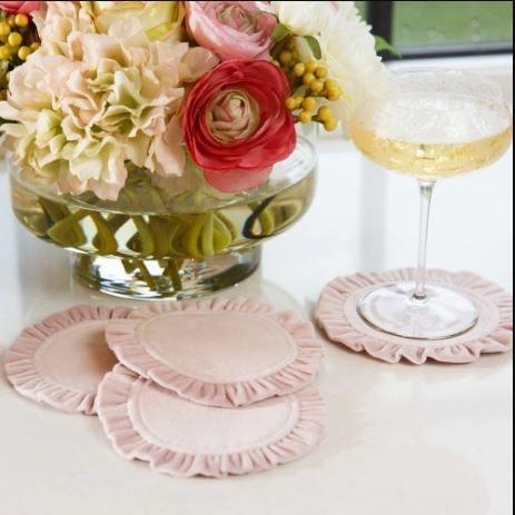 Round Ruffle Velvet Dusty Pink Cocktail Napkin Set