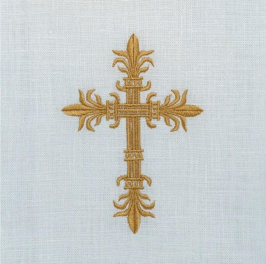 Cross Linen Towel, White (Gold)