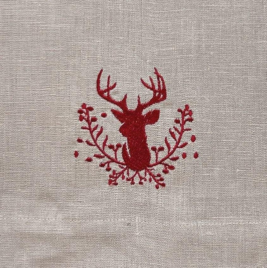 Stag with Holly Berries, Soft Flax (Red)