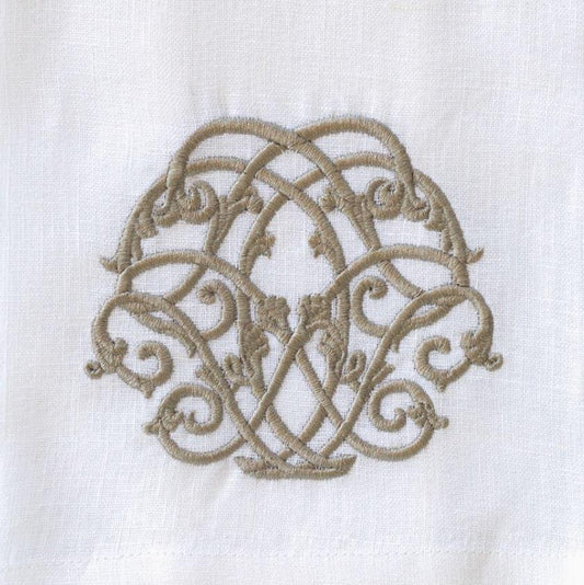 Baroque Linen Towel, White (Taupe)