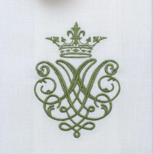 Crest Linen Towel, White ( Green)