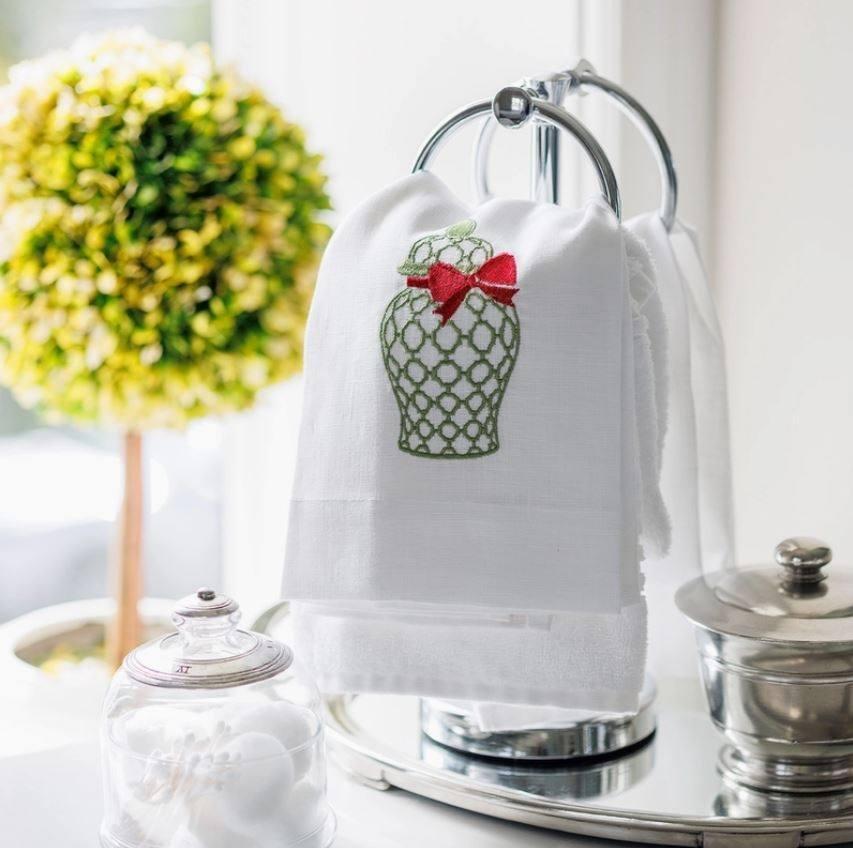 Holiday Ginger Jar, White (Green/Red)