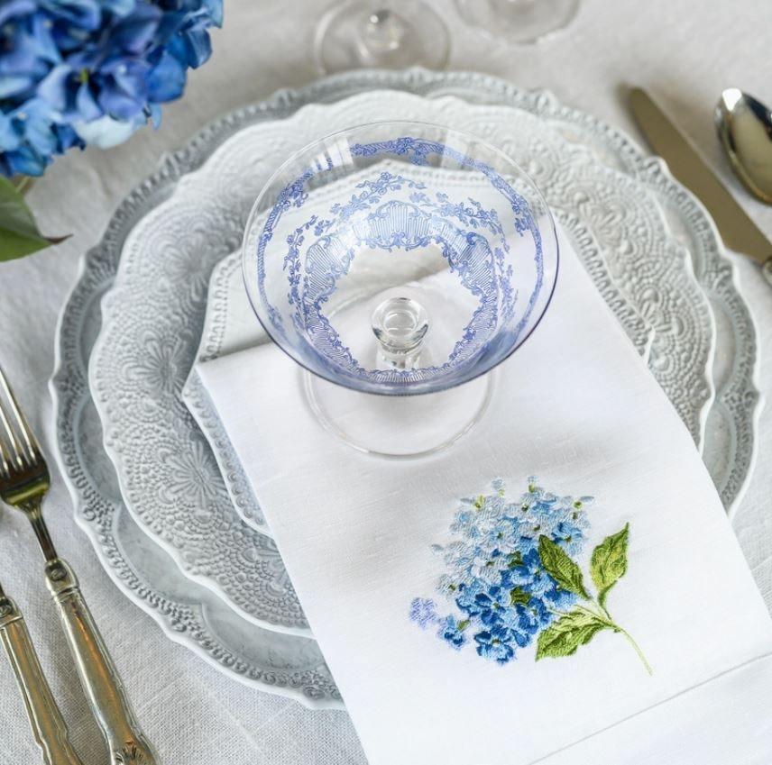 Napkin Tri-Fold, Hydrangea, White , Blue