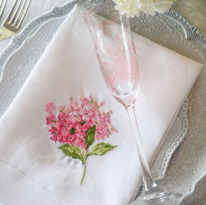 Napkin Tri-Fold, Hydrangea, White , Pink