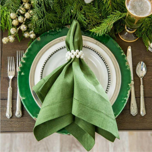 Large Napkin, Hemstitch, Evergreen