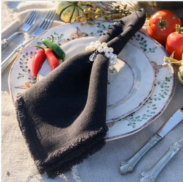 Large Napkin, Provence, Black, Fringe