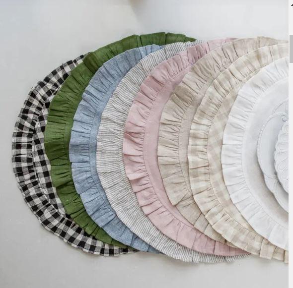 Linen Round Ruffle, Grey Pinstripe