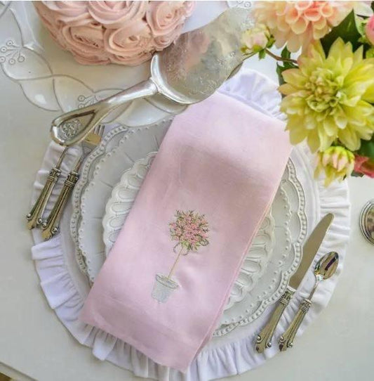 Pink Topiary Linen Towel, Lillac
