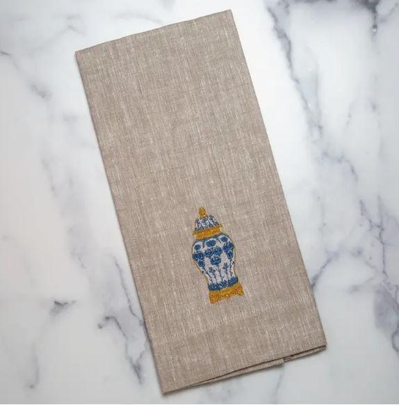 Chinoiserie Filagree Jar Towel - Soft Flax