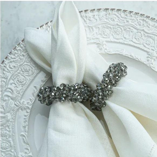 Crystal Napkin Ring Set, Grey