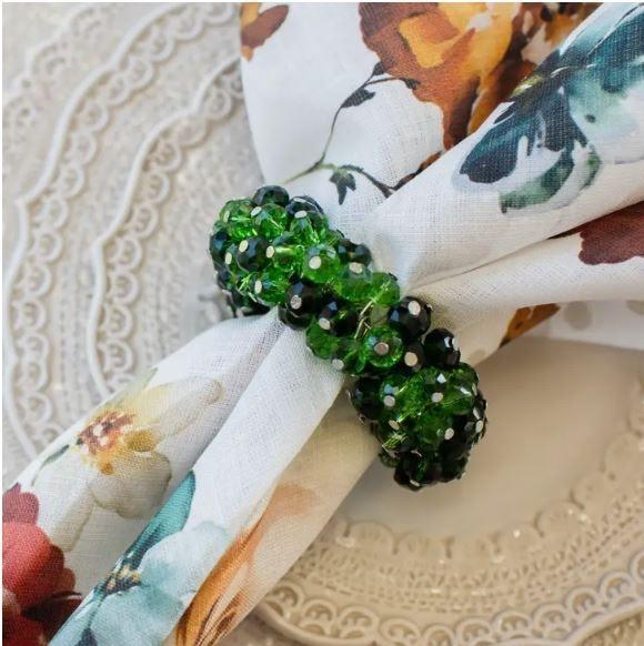 Crystal Napkin Ring Set, Green