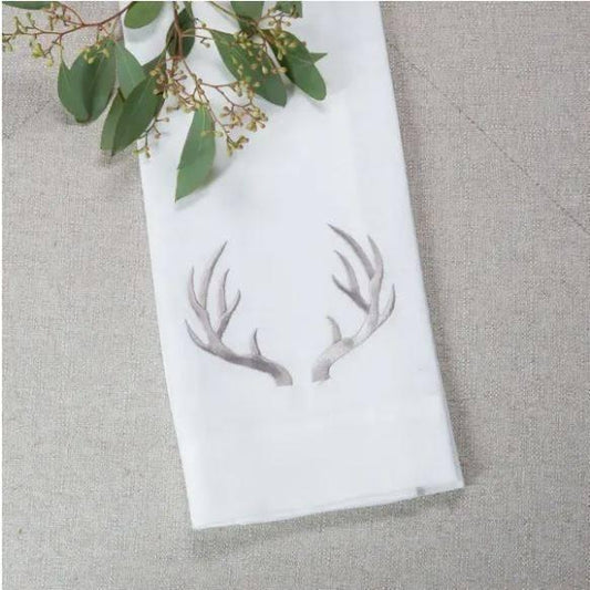 Antler Linen Towel, White (Taupe)