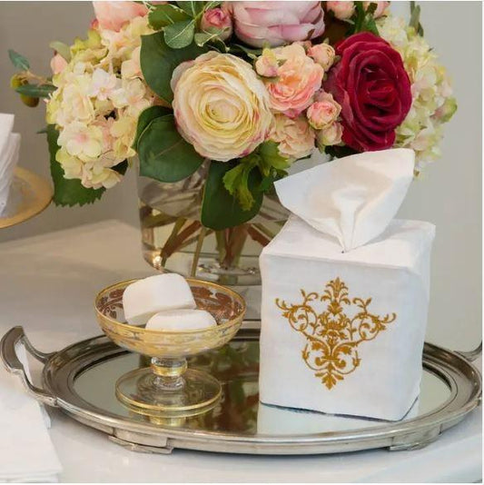 Victorian Tissue Box Cover, White (Gold)