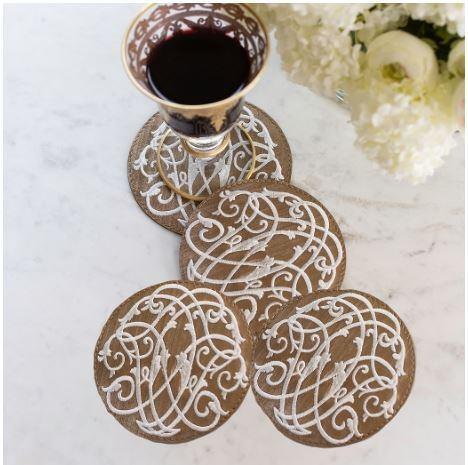 Palermo Baroque, Coaster Set, Bronze (White)