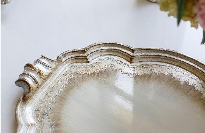 Florentino Wooden Tray, Antique Silver, XLarge