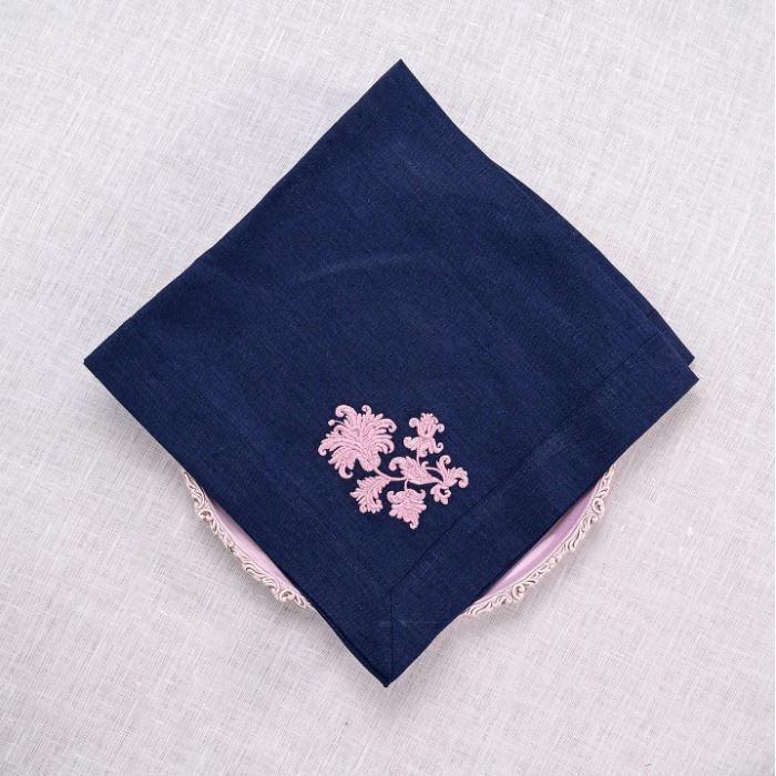 Napkin Large, Whimsey Floral, Navy (Pink)