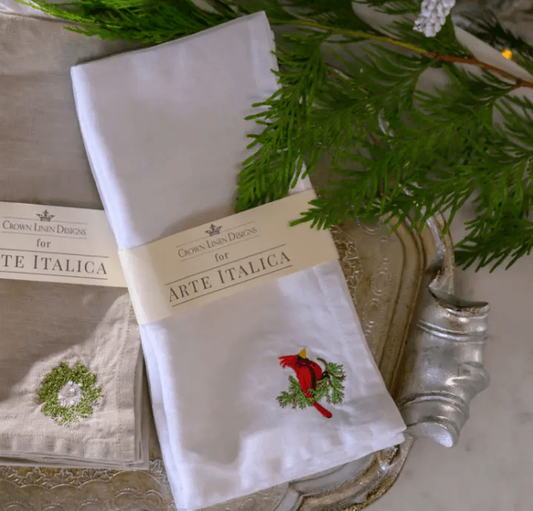 Cardinal Washed Linen, White (Red) Set of 4