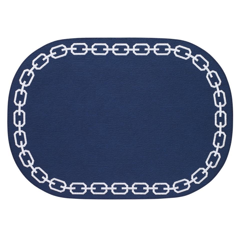 Navy/White Oval Mats - Set of 4