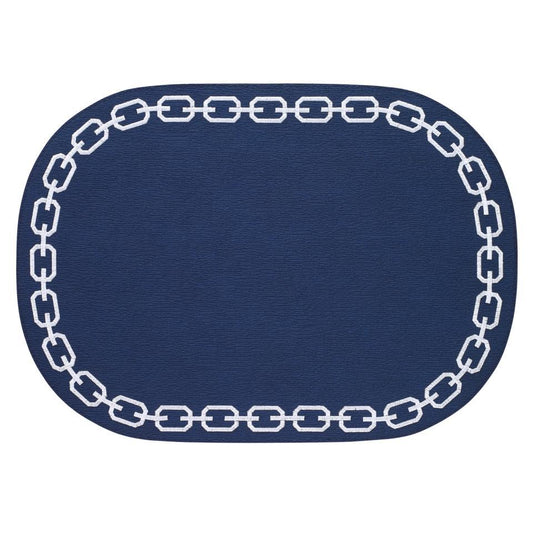 Navy/White Oval Mats - Set of 4