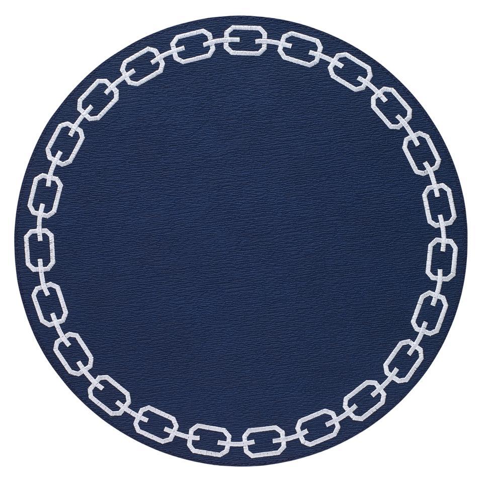Navy/White Round Mats - Set of 4