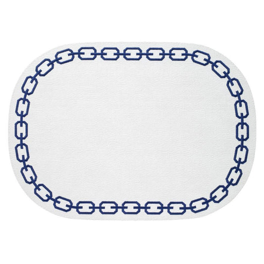 White/Navy Oval Mats - Set of 4