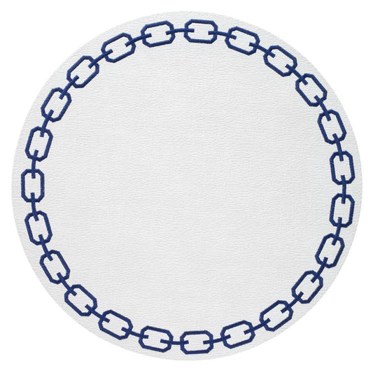 White/Navy Round Mats - Set of 4