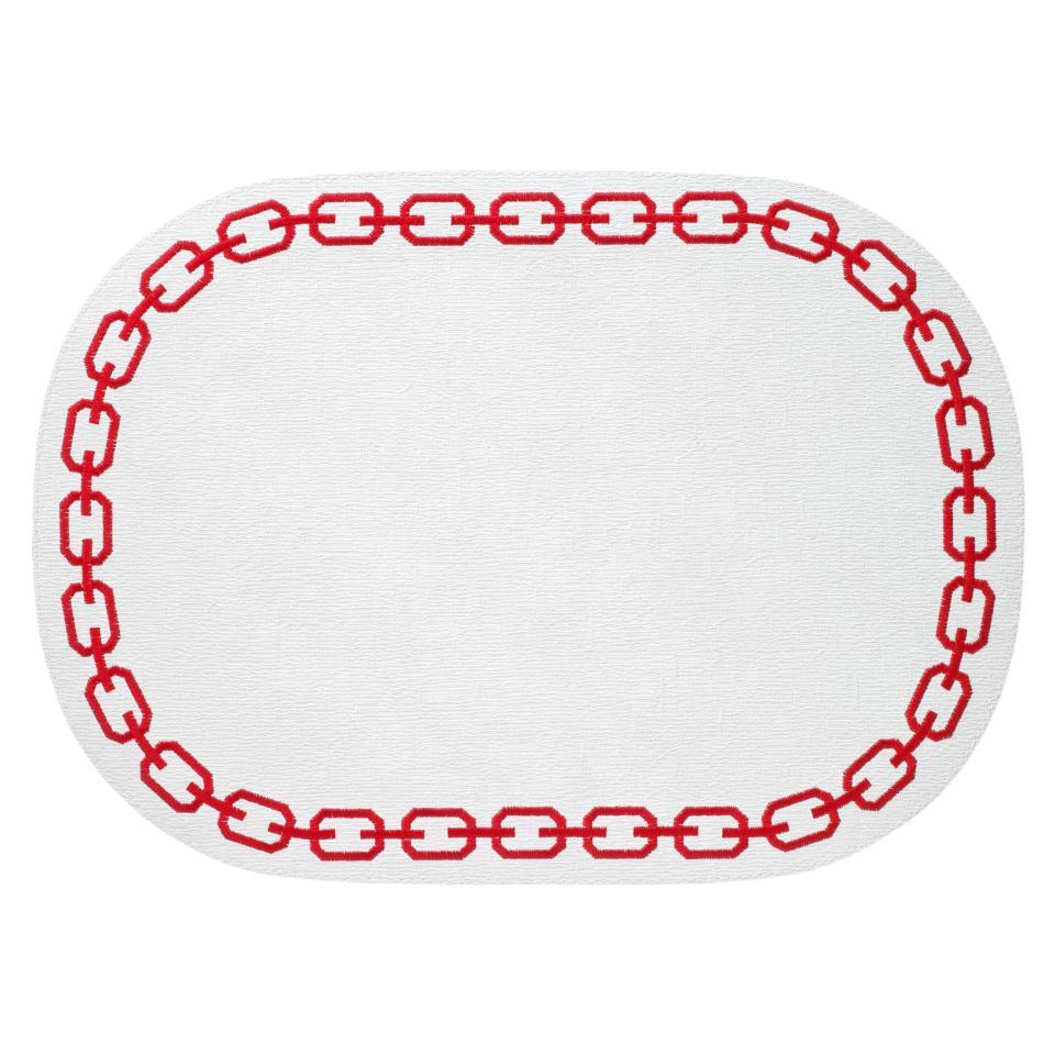 White/Red Oval Mats - Set of 4