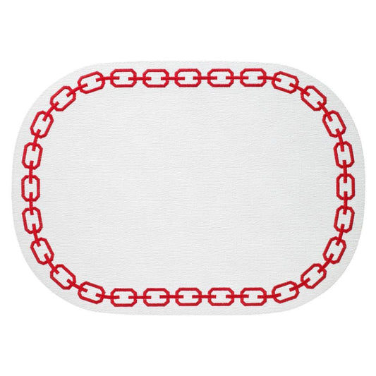 White/Red Oval Mats - Set of 4