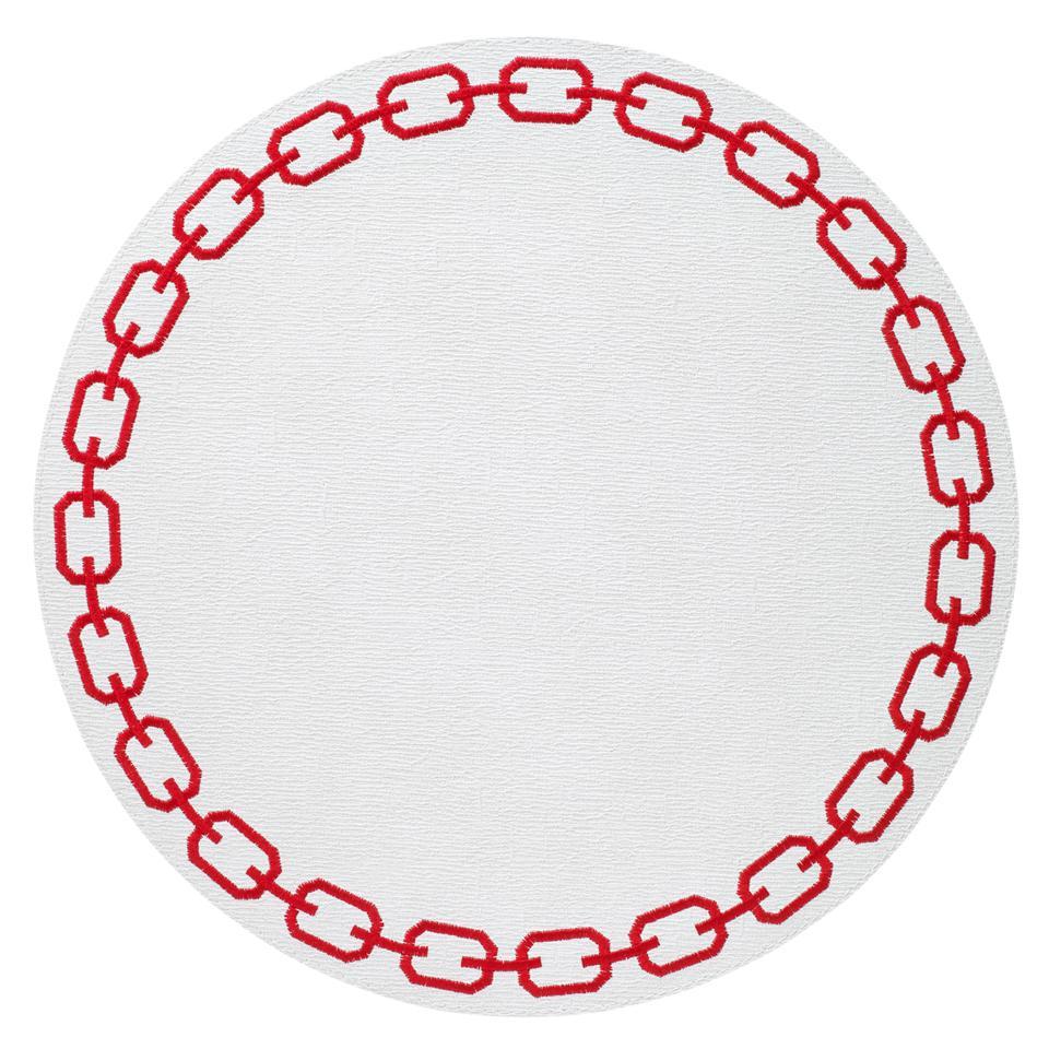 White/Red Round Mats - Set of 4
