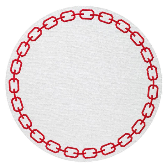White/Red Round Mats - Set of 4