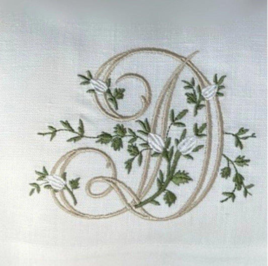 Towel, Floral Monogram D, White (Cream Multi)