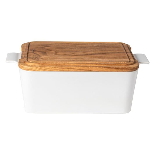 Gift Rect. Bread Box with Oak Wood, White