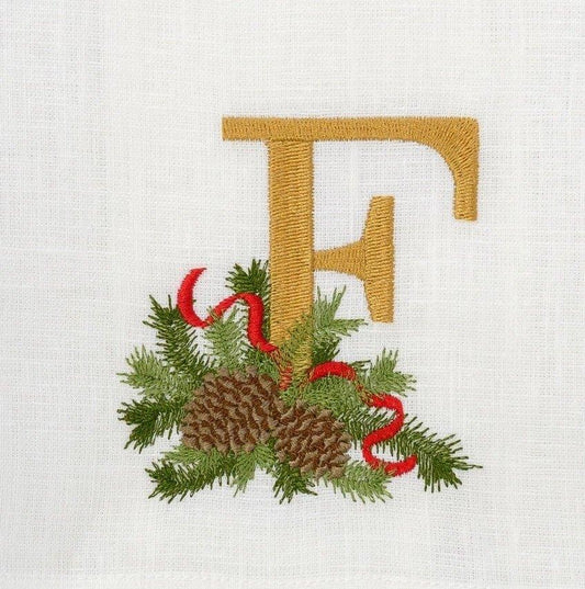 Towel, Winter Pine Monogram F, White (Multi)
