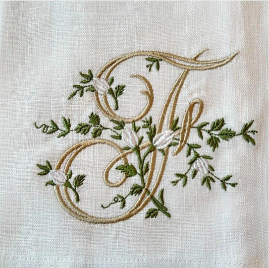 Towel, Floral Monogram F, White (Cream Multi)