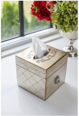 Florentino Leone Wooden Tissue Box Holder, Antique Silver