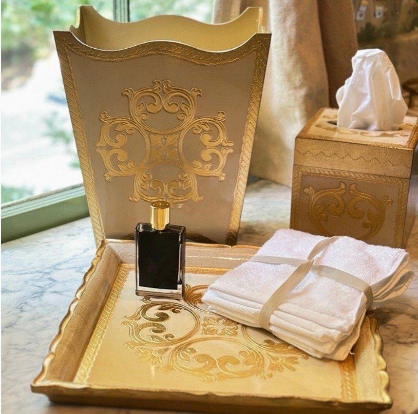 Florentino Baroque Wooden Square Tray, Taupe