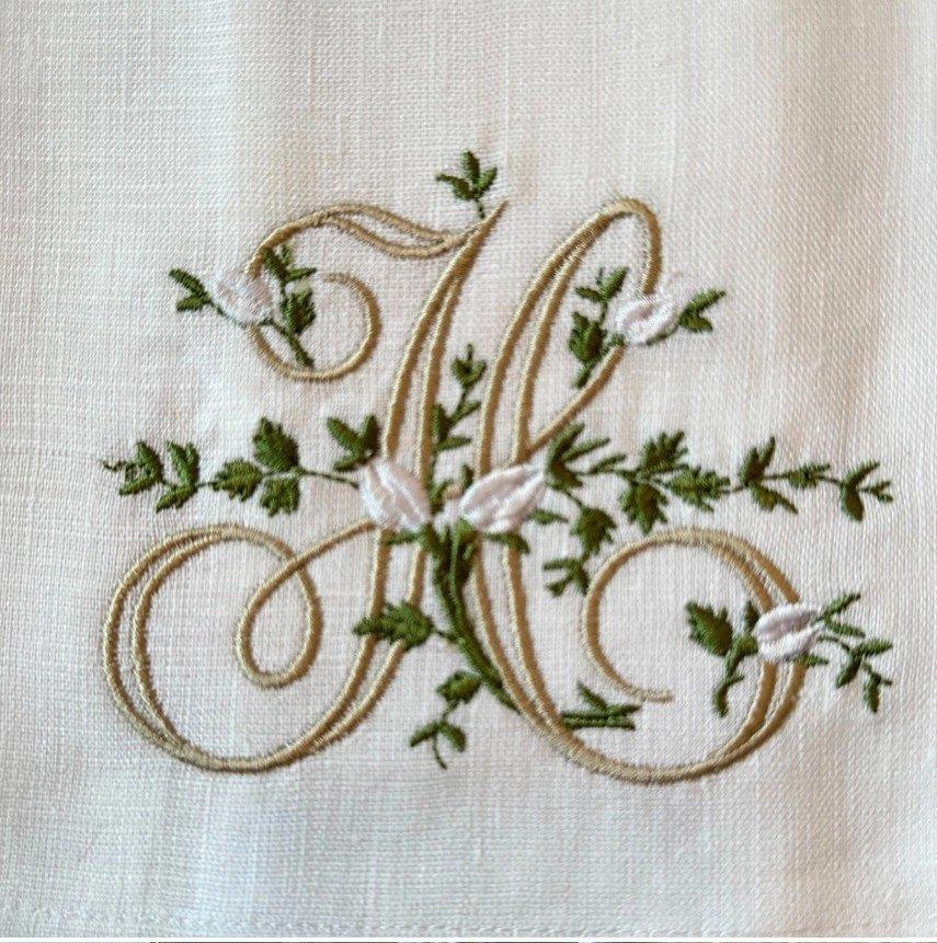 Towel, Floral Monogram H, White (Cream Multi)