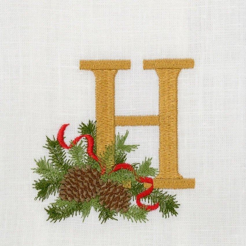 Towel, Winter Pine Monogram H, White (Multi)