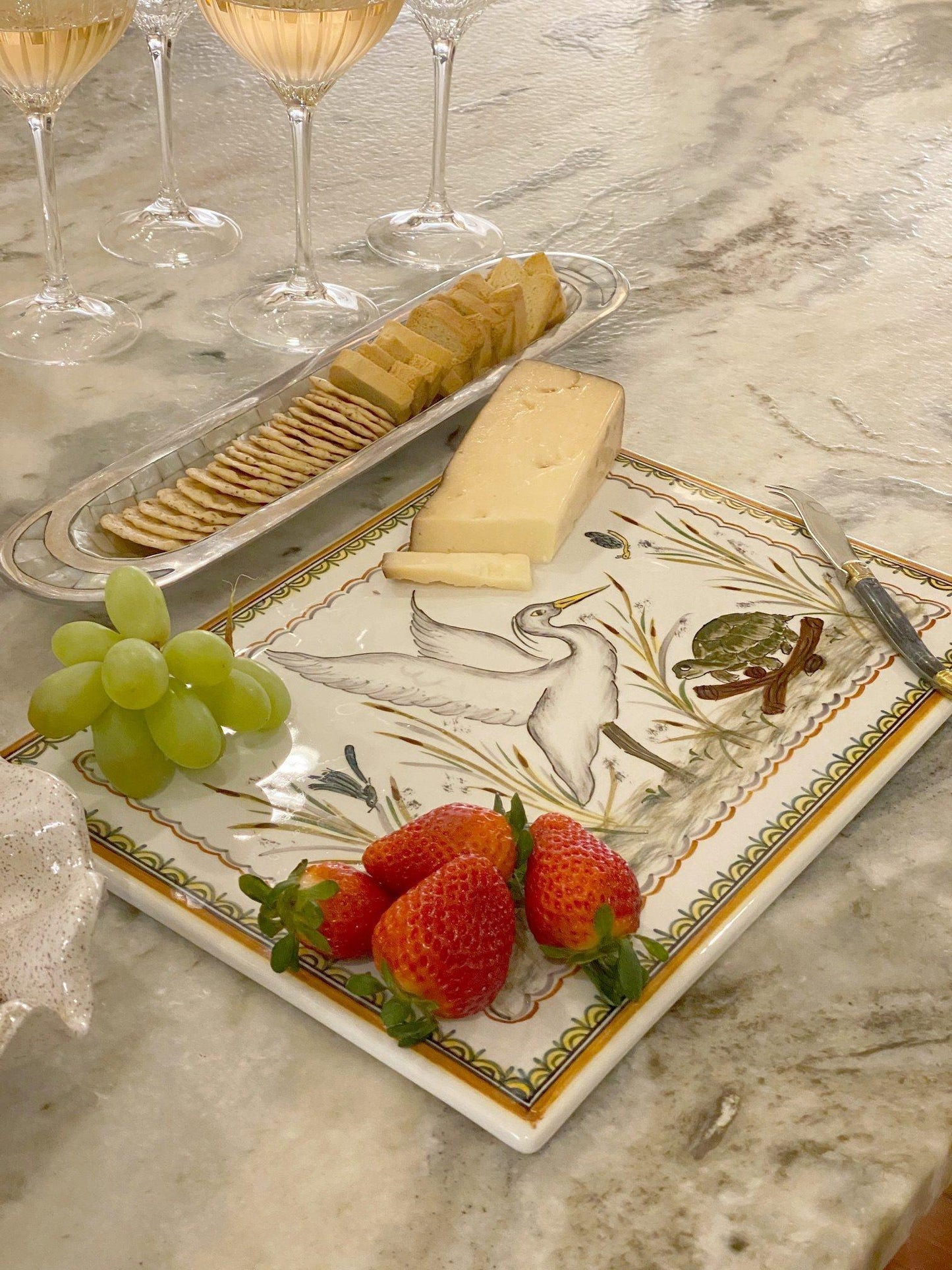 White Egret Serving Tray