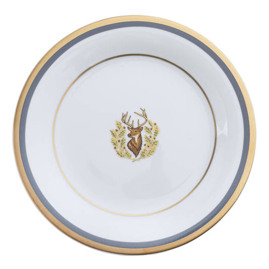 Motif Center Well Charger Plate Gold and Gray-Blue Band