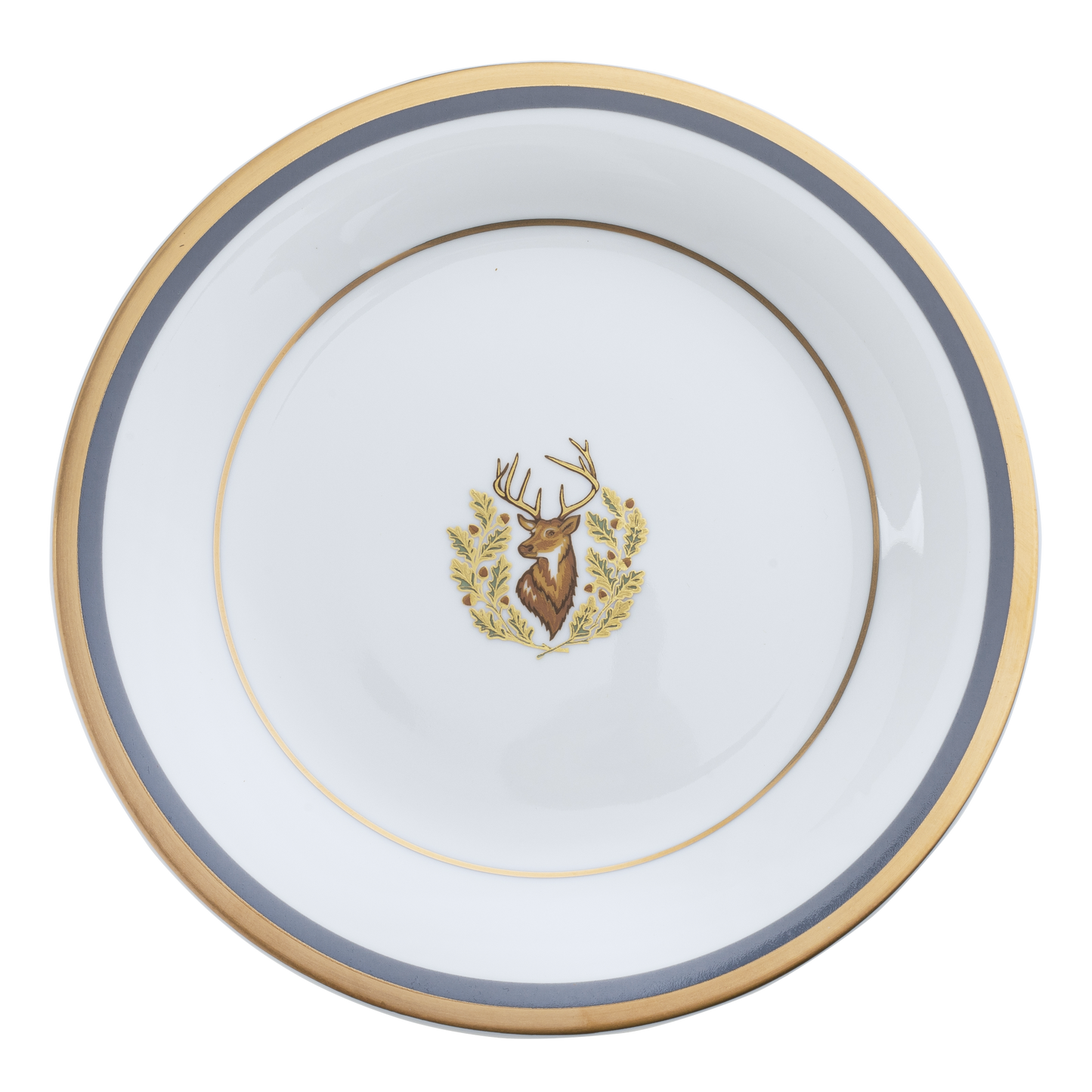 Motif Center Well Charger Plate Gold and Gray-Blue Band